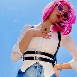 1pc Square Buckle & Studded Decor Harness Belt